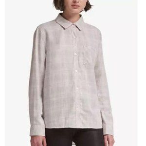 DKNY Womens Metallic Plaid Shirt XL M358